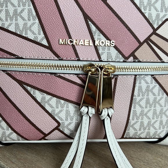 Michael Kors Rhea Signature Logo Zip Medium Backpack - Smokey Rose Multi - Picture 11 of 17